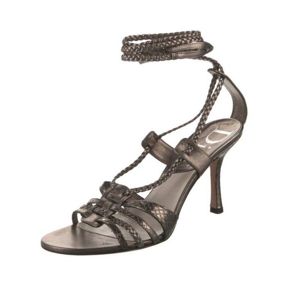 Christian Dior Authentic Leather Silver Gray Metallic High Heel Sandals 6 - Picture 2 of 8